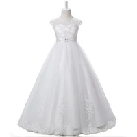 white wedding dress for kids tulle lace ball gown floral gowns beading princess little bride dresses flowergirl 2 13 years
