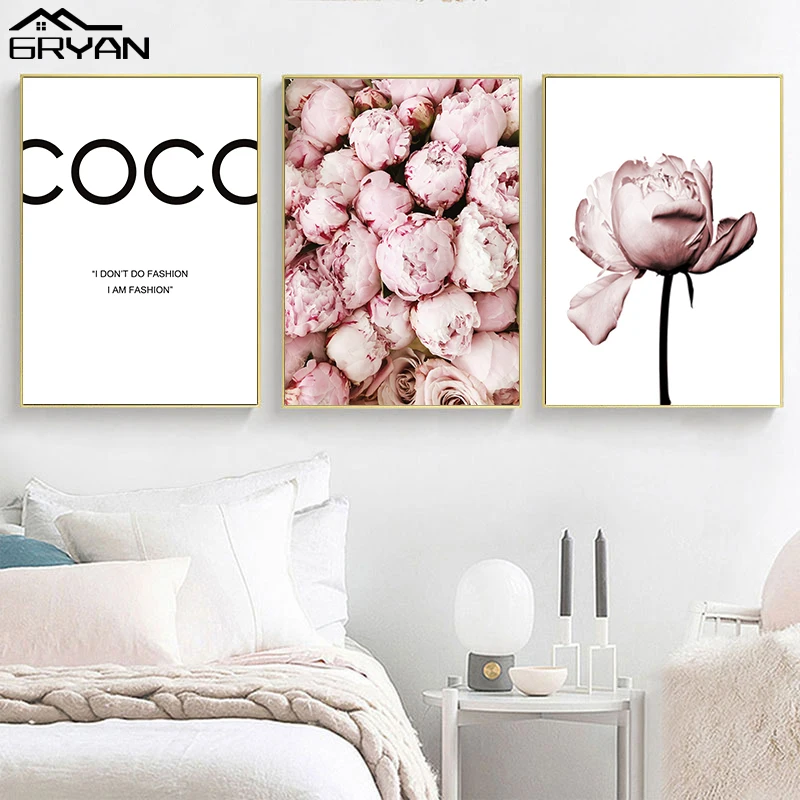 Модные цветы пионы на стены искусства холст картины Коко розовые румяна печать