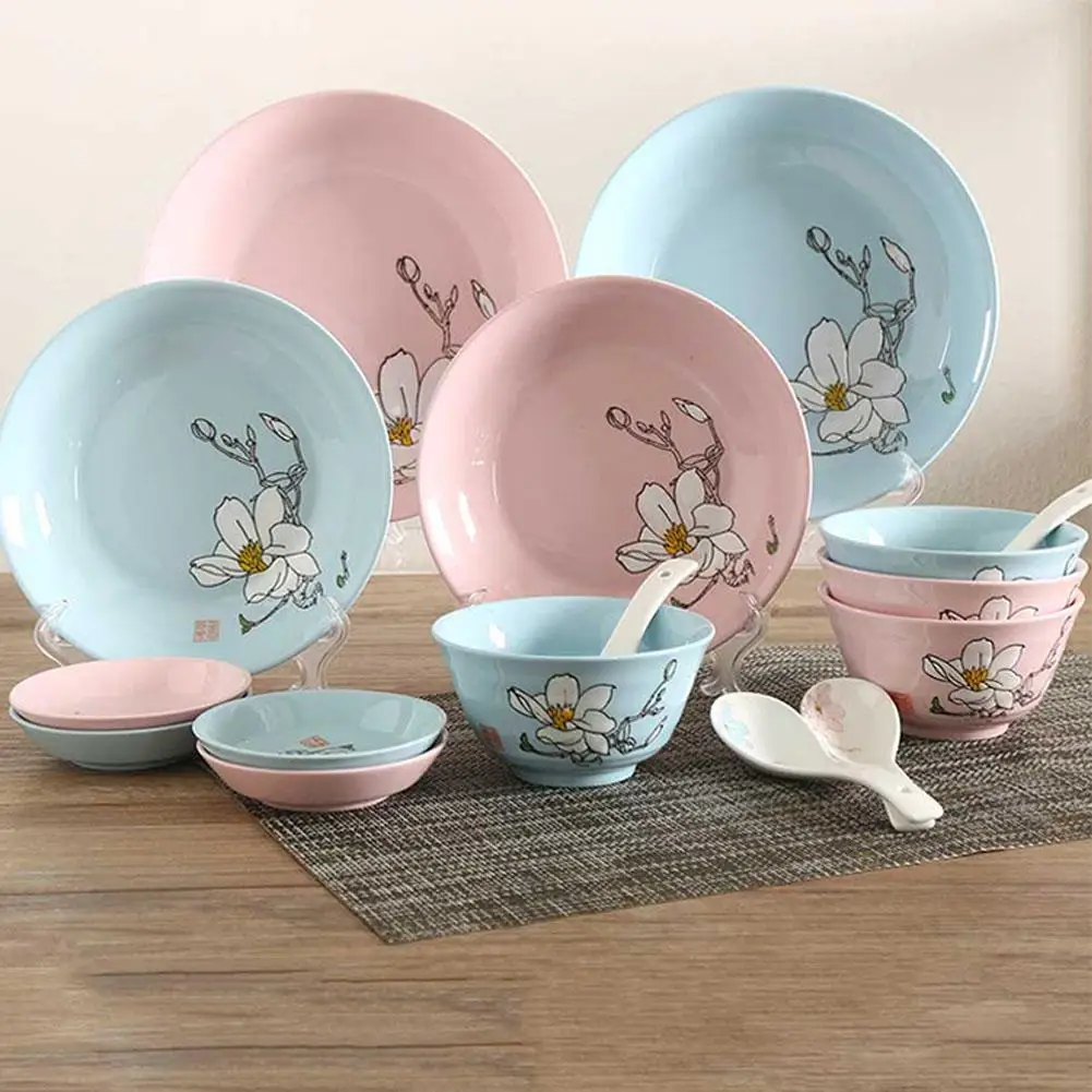 Adeeing 16 шт. керамическая кухонная посуда Цветочный мир дизайн набор включает миски