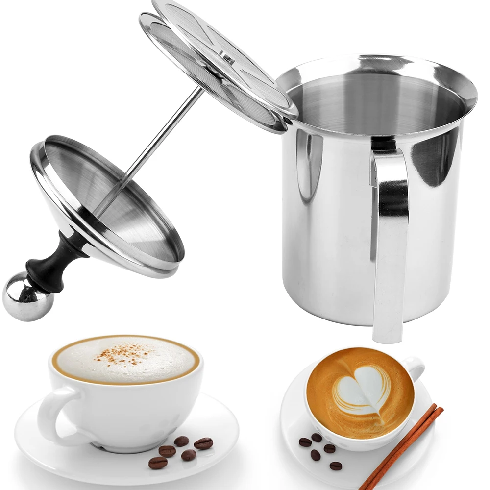 

400/800ML Manual Milk Frother Stainless Steel Coffee Mixer Milk Foam Mesh Coffee Foamer Double Mesh Milk Creamer Kitchen Tools
