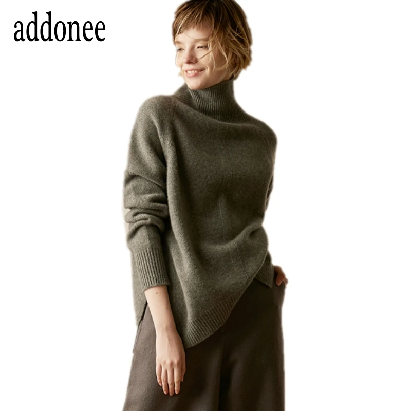 Женские кашемировые свитера плотные повседневные однотонные с высоким воротом |