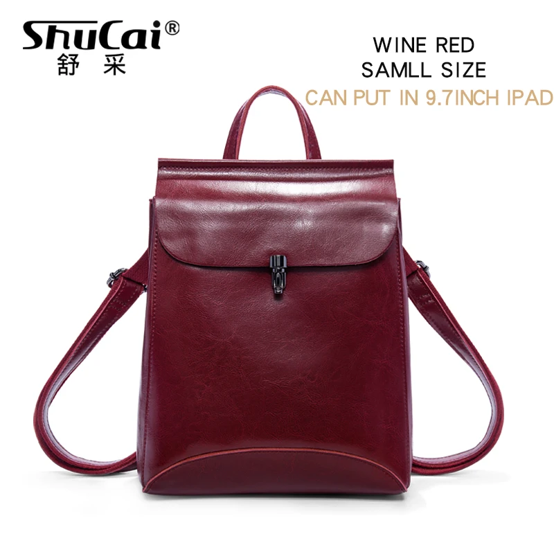 WINE RED SMALL Женский кожаный рюкзак с защитой от кражи, женский рюкзак для путешествий, винтажный рюкзак, школьная сумка для девочек-подростков - Цвет: WINE RED SMALL