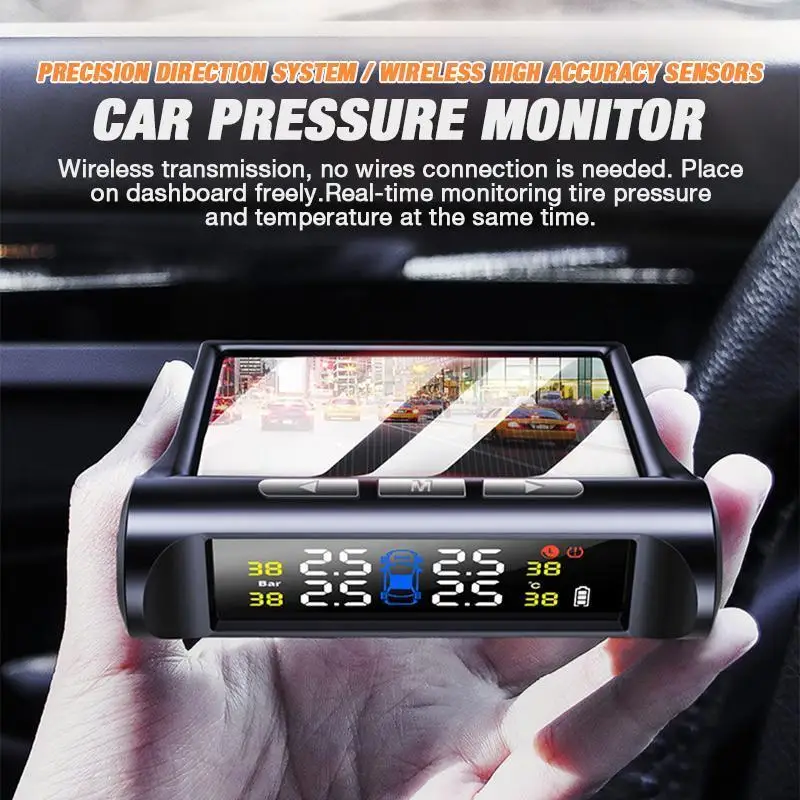 Car Tire Pressure Monitor  Smart Car Tire Pressure Monitoring System Solar Power Digital LCD Display USB Auto Security Alarm Tir