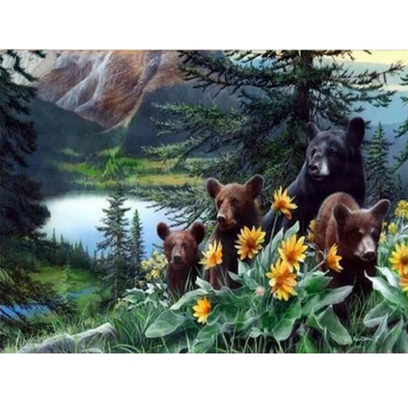 Полный квадрат дрель 5D DIY алмазная живопись медведь цветы горный крестиком
