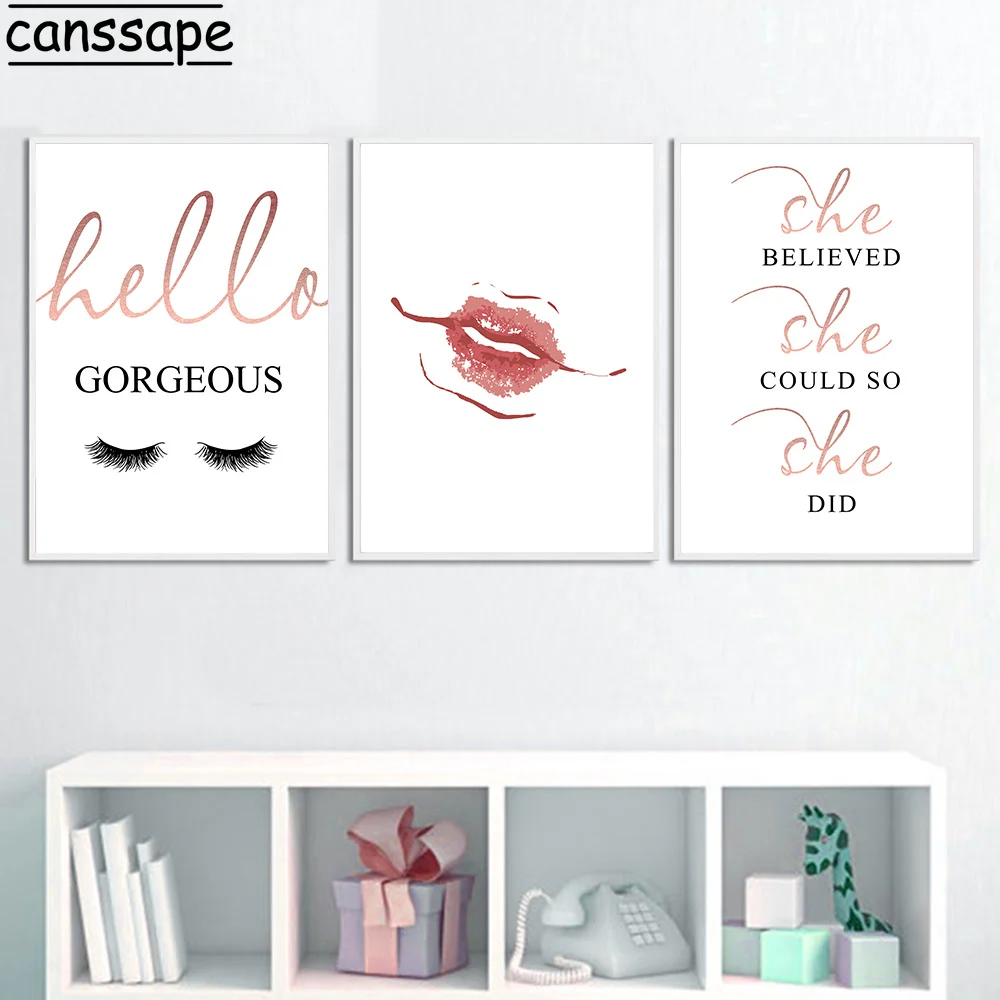 Картина из розового холста Hello Великолепный постер для ресниц с принтом