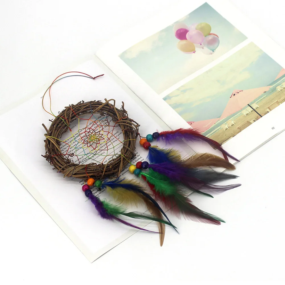 

Nordic Rattan Dream Catcher Color Feather Woven Net Car Bedroom Ornaments