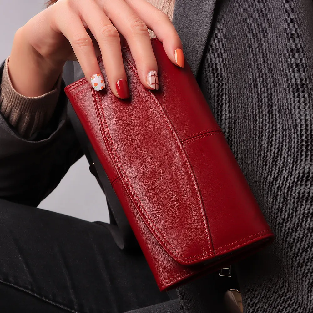 

Genuine Leather Women Long Purse Female Clutches Money Wallets Brand Quality Design Handbag For Cell Phone Card Holder Wallet