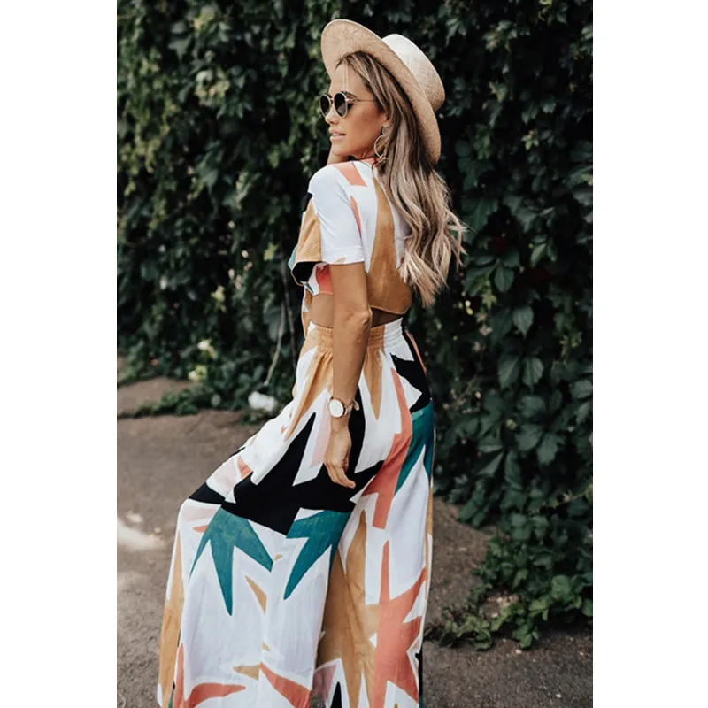 

Women's Suit Set Boho Exotic Beach Elegant Bow Tie Strapless Waist Print Knotted Top High Waist Wide Leg Pants Set Indie Folk