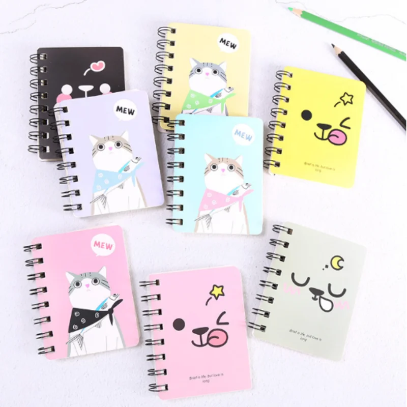 

Cartoon Mini Rollover Portable Coil Notebook Cute Cat Facial Expression Loose-leaf Notepad Diary School Supplies Stationery