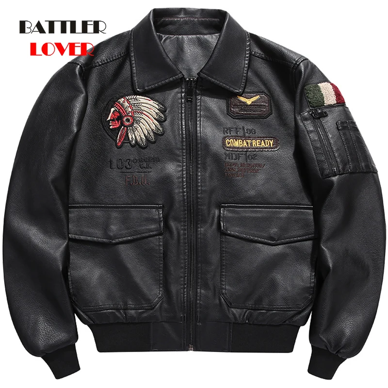 

Embroidery 2021 Men Fashion Autumn Leather Jacket Black Brown Coats for Male Motorcycle Biker Jackets Punk Winter Warm Clothes