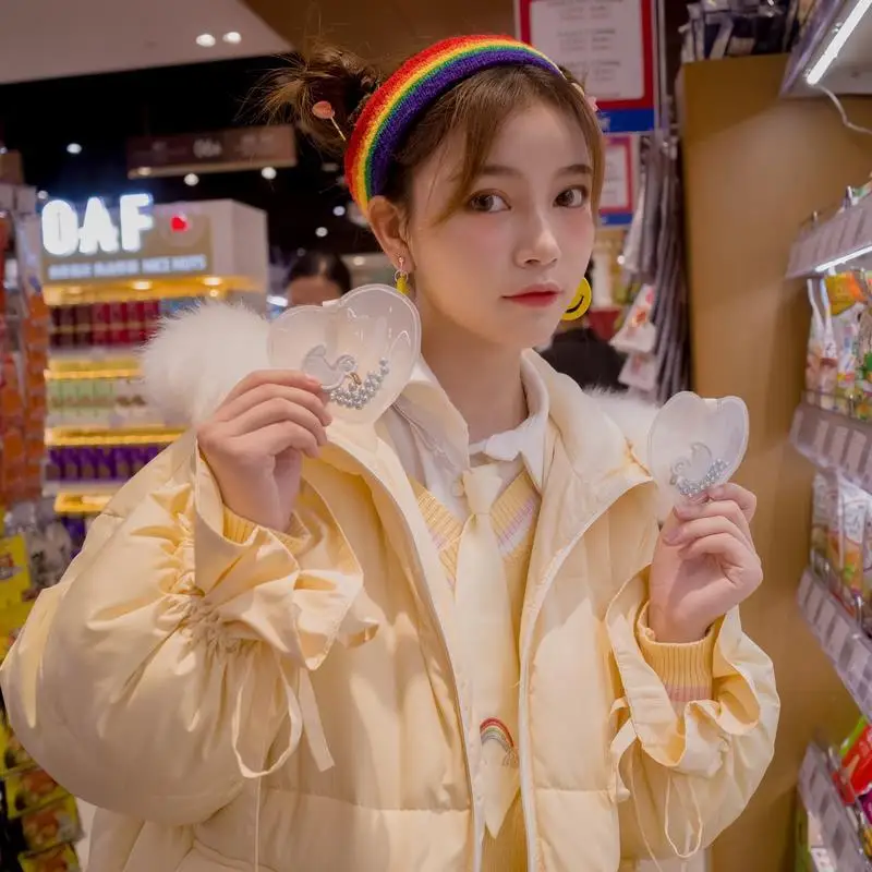 

Распродажа, зимняя стеганая куртка средней длины с большим меховым воротником, свободная куртка для девушек в студенческом стиле