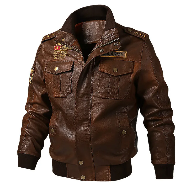 

Jacket for Motorcycle Faux Leather Jacket Men Winter Military Army Pilot Bomber Leather Zipper Men Jackets Plus Size 6XL
