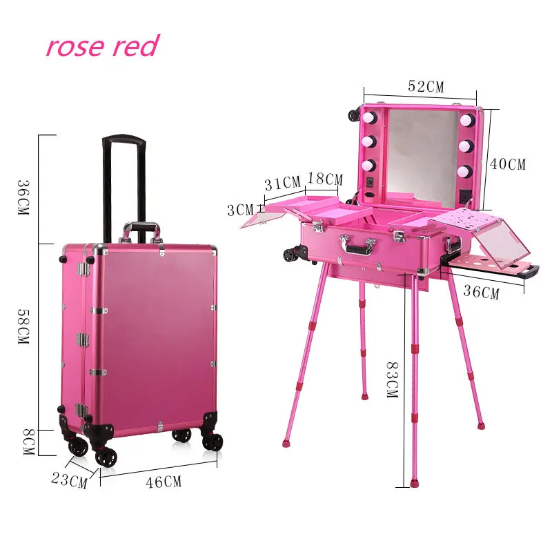 Beli Koper Travel Merah Muda Casing Rias Artis Rias Wajah Profesional Mewah Dengan Kotak Kosmetik Aluminium Glitter Cahaya Cermin