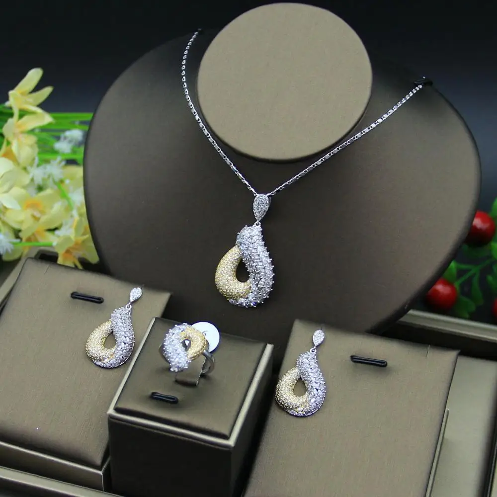 

HERHOME Nigeria 3pcs Bridal Zirconia Necklace Sets For Women Jewelry Sets & More Dubai Nigeria CZ Crystal Wedding Jewelry Sets