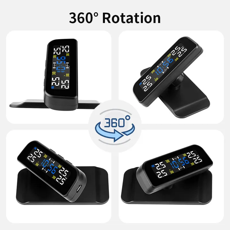 Беспроводная система контроля давления в шинах TPMS цифровые часы на солнечной