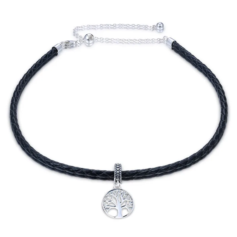 Женское кожаное ожерелье из стерлингового серебра 925 пробы в черном и красном