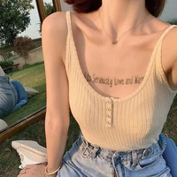 2021 summer womens button new stylish five colos sexy sleeveless cropped camisole skinny knit camis ladies all match camisole