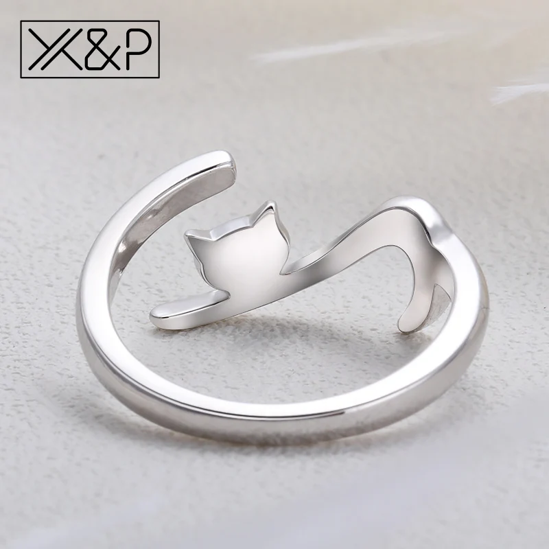 X& P простые модные регулируемые серебряные кольца с длинным хвостом в виде кота, милые кольца в виде животных для женщин, свадебные вечерние кольца для помолвки, ювелирные изделия для женщин