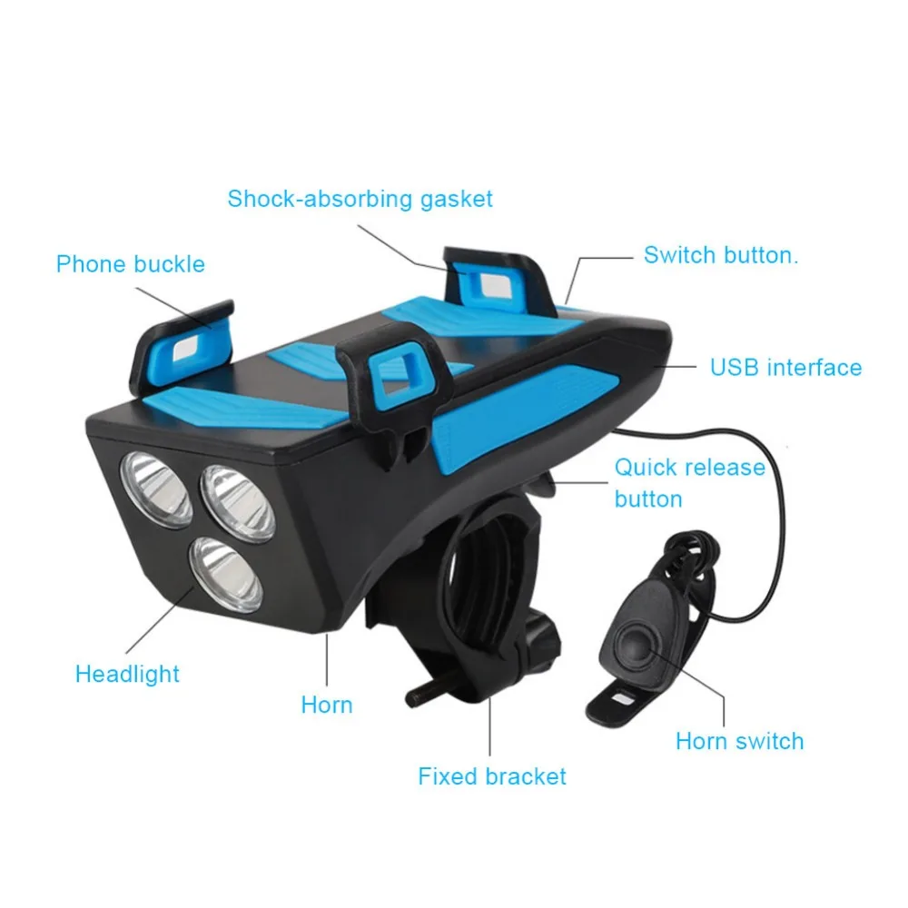 

4-In-1 Bicycle Light USB Rechargeable LED Bicycle Headlight Horn Phone Holder Power Bank Cycling Bike Handlebar Light