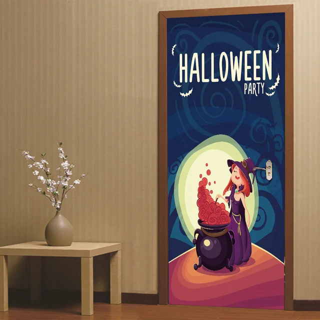 3D Self Adhesive Wall Art Decal On Door Halloween Day Party Sticker For Home Door Decoration Renovation Wallpaper Print Picture - Цвет: Door ZZ13269-09