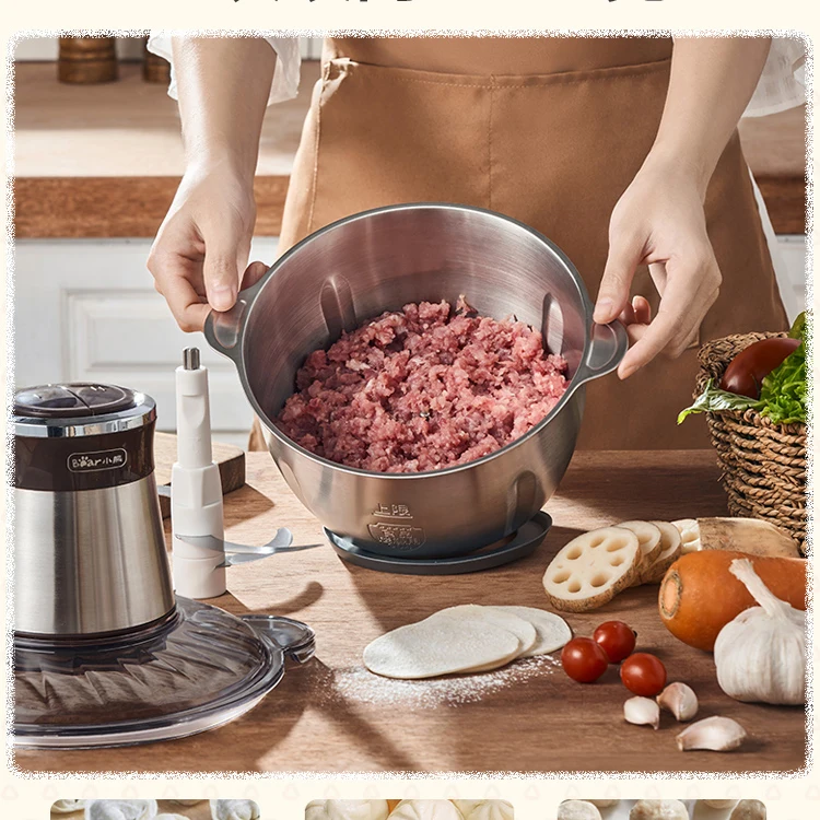 Нержавеющая сталь Электрический измельчитель Мясорубка 2.5л емкость кухонный