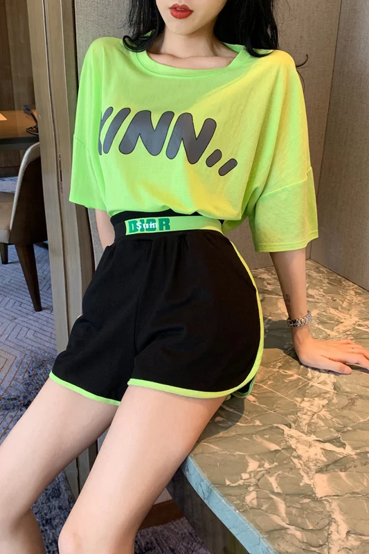 

Sports Suit Women 's Summer Loose Slimming and Fashionable Short-Sleeved Shorts Running Leisure Two - Piece Suit Fashion