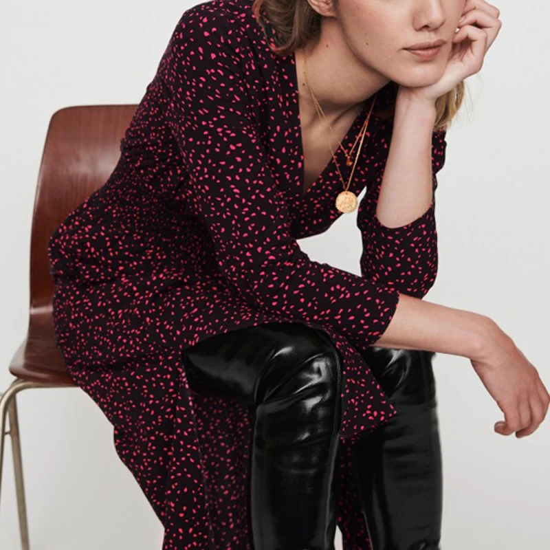 Миди Платье женское Boho печати v образным вырезом подол Сплит Мода Повседневная