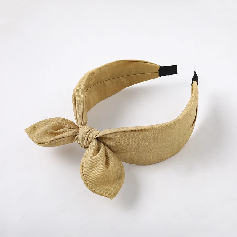Cloth Fabric Solid Color Retro design solid color satin bow headband female fashion rabbit ears tiara headwear hair accessories |