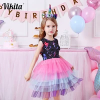 vikita unicorn dress for girls party casual costumes baby girl summer clothing kids princess tutu dresses girls cartoon clothes