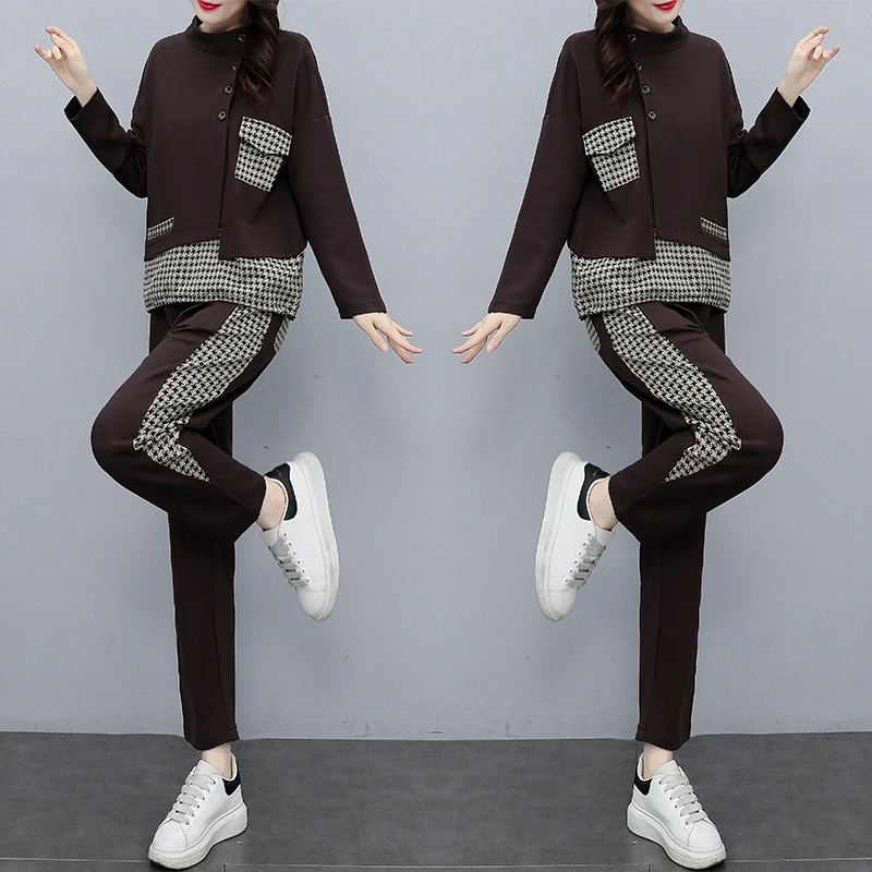 

autumn 2 Piece Set Women Plaid Hoodies+pants Women's Tracksuits Ensemble Femme Survetement Clothes Casual Two-piece Suit