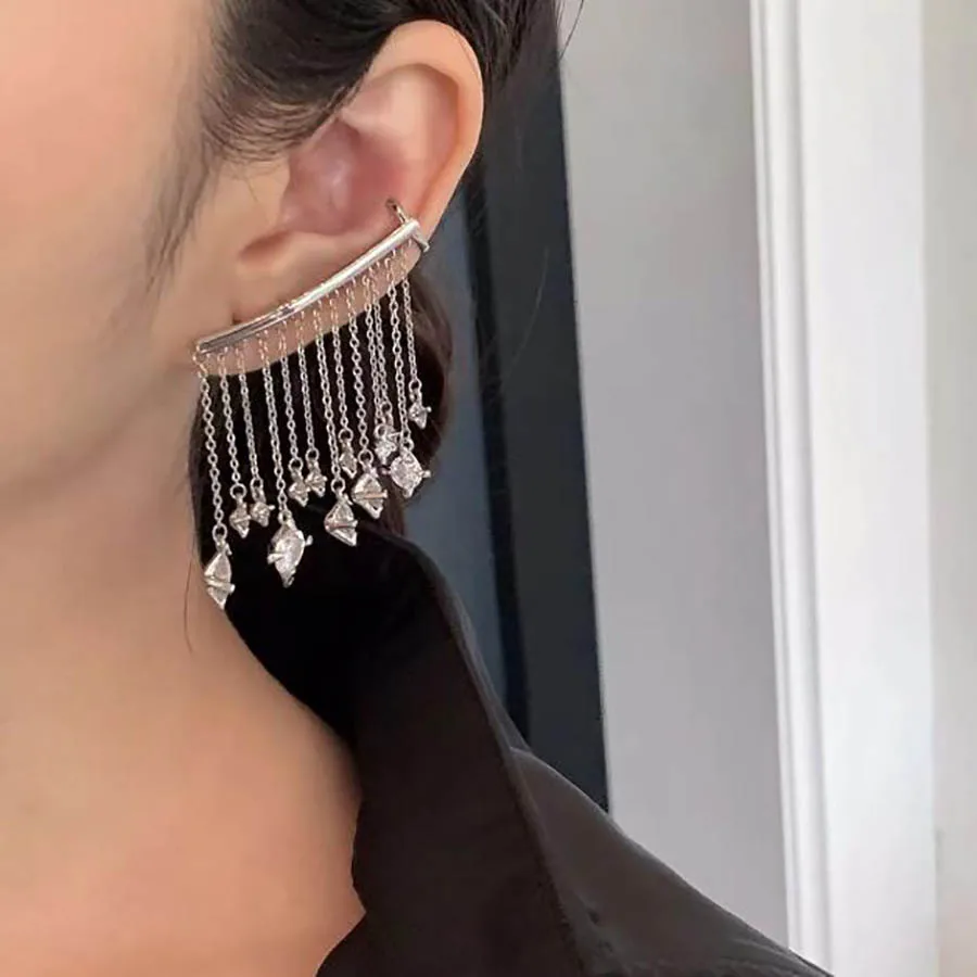 

Single zircon ear bone clip for girl Korean stylish elegan fashion personality long ear line chic women unique ear jewelry