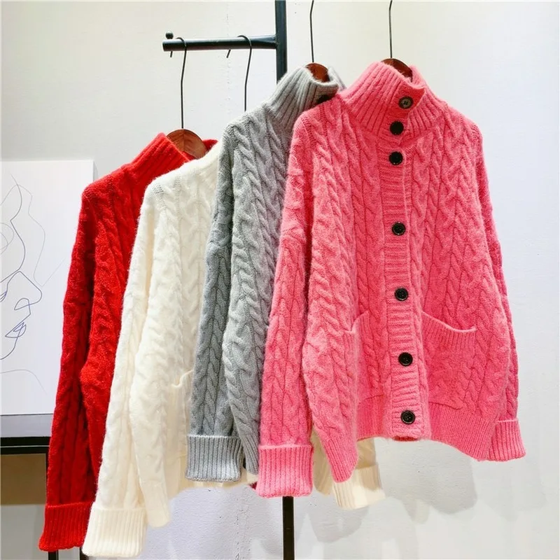 

Autumn Winter Thick Warm Oversized Cardigan Sweater Women Twist Knitted Jacket Plus Size Sweater Coat Women Korean Knit Cardigan