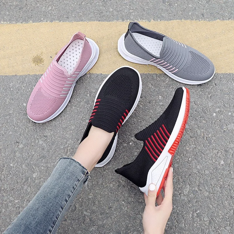 

Women Sneaker Air Mesh Soft Female Knitted Vulcanized Shoes Casual Slip On Ladies Flat Shoes Walking Footwear Women Shoes 2020
