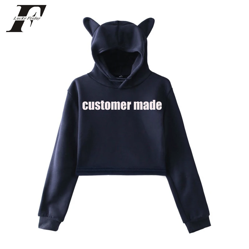 Укороченный топ с кошачьими ушками и логотипом на заказ толстовки свитшоты