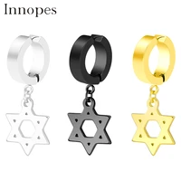goth six pointed star dangle earring geometric medical stainless steel clip earrings women men jewelery