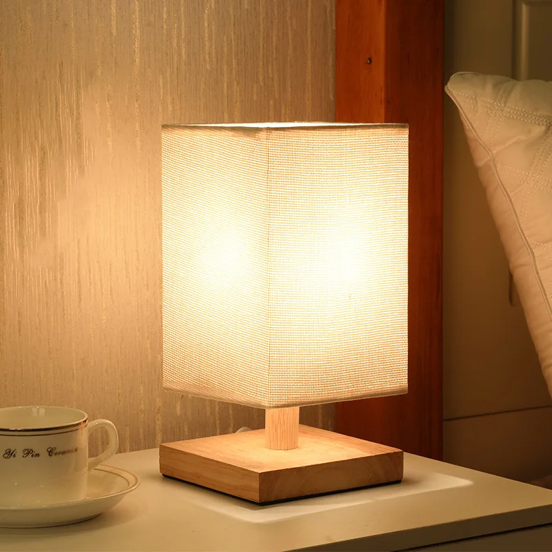 

Simple Linen Creative Warm Wooden Table Lamp Lamp Holder Modern Cloth Art Wood Desk Table Lamp Parlor Indoor Study Night Light