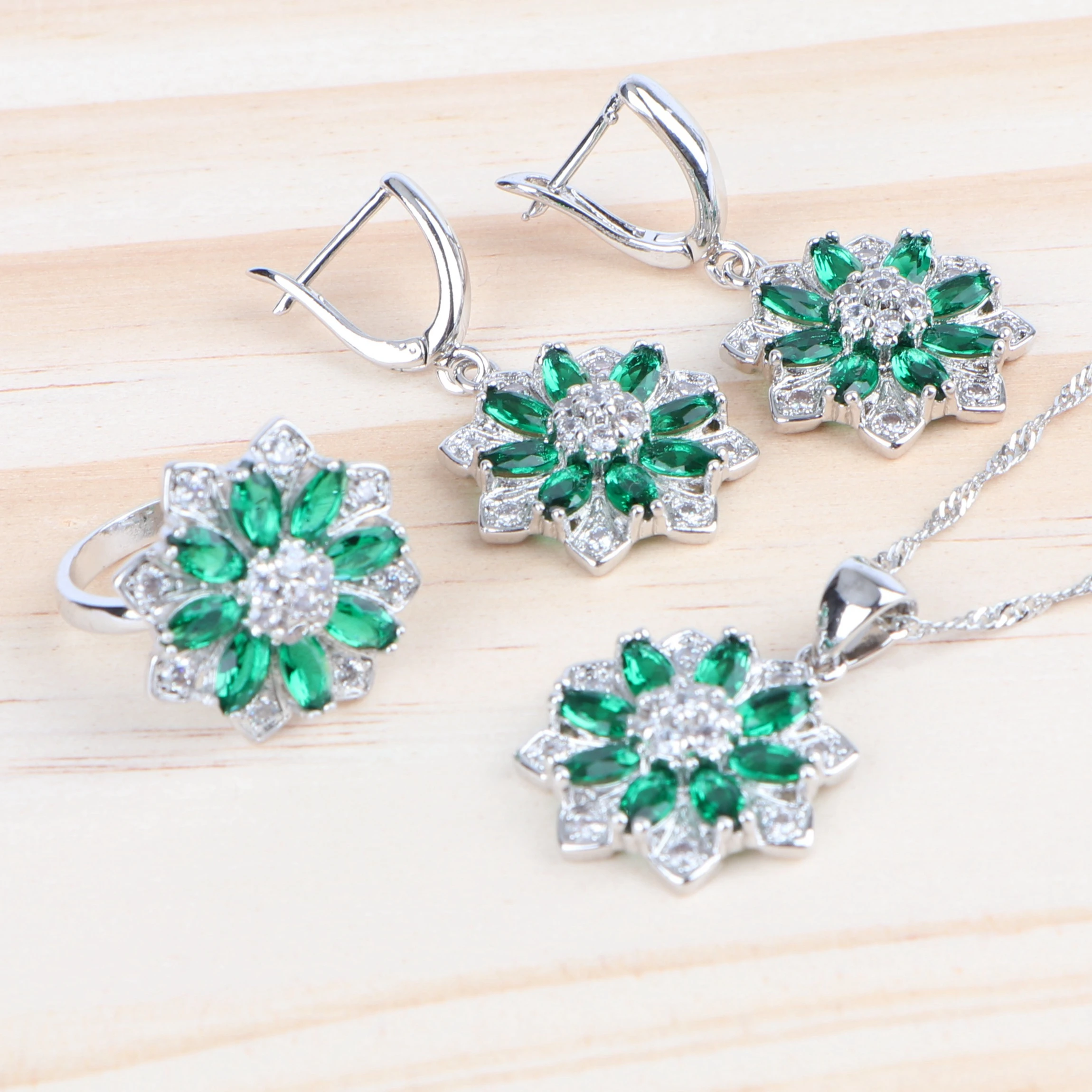 Зеленый цирконий женский костюм Свадебные Ювелирные наборы Серебро 925 серьги