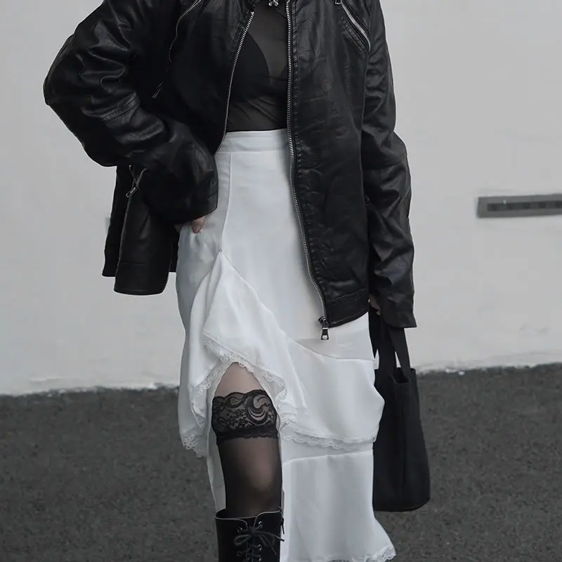 

XITAO Lace Patchwork Ruffles Skirt Women Tide Fashion New Style Asymmetrical Empire Waist Personality Minority Elegant DZL2680