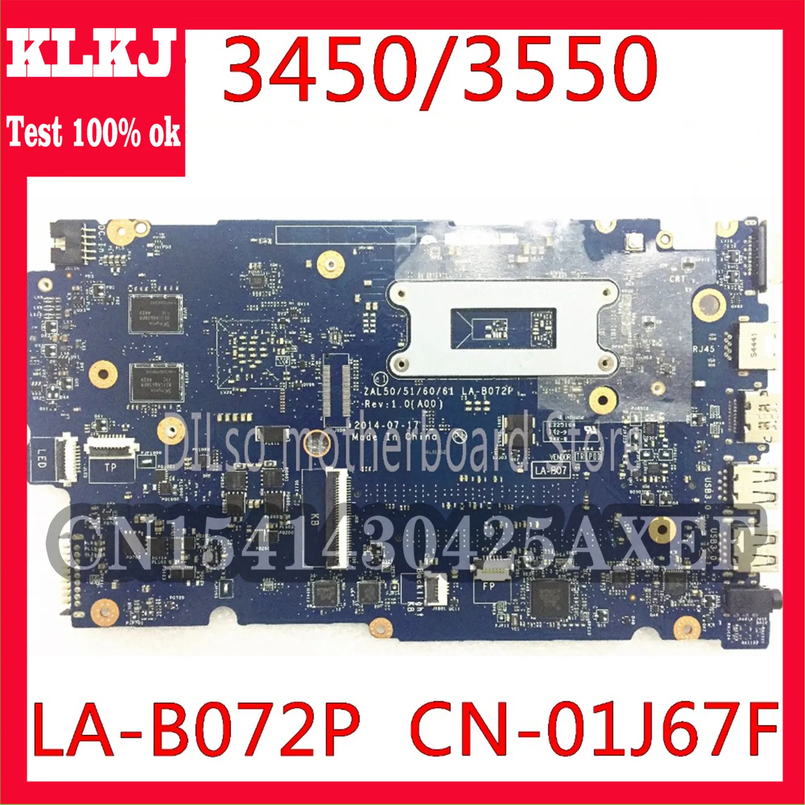 

KLKJ LA-B072P CN-0YWW5F CN-01J67F For Dell Latitude 3450 3550 Motherboard ZAL50/51/60/61 LA-B072P i3-5005u Test Work 100%