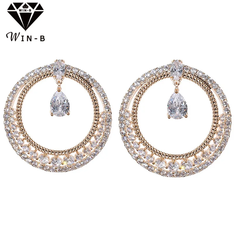 Luxury AAA Zircon Round Crystal Earings with stone S925 silver needle Pendant Circle Dangle Earing Rhinestone Jewelry accessory | Украшения