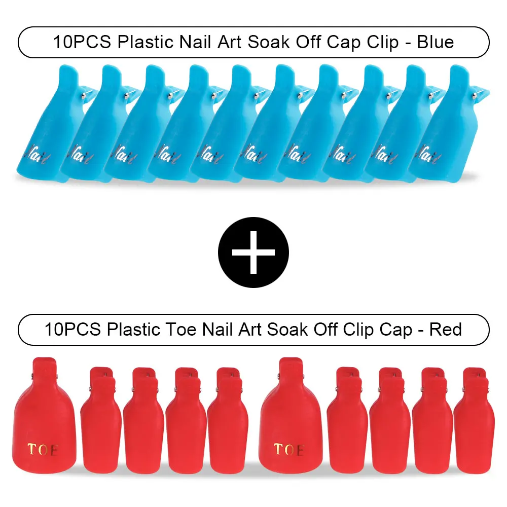 Red Toe Blue Hand 20 шт Пластиковый Лак для ногтей замочить от крышки зажимы УФ-гель для ногтей для удаления обертывания обезжириватель очиститель для маникюрного инструмента пальцы и пальцы ног - Цвет: Red Toe Blue Hand