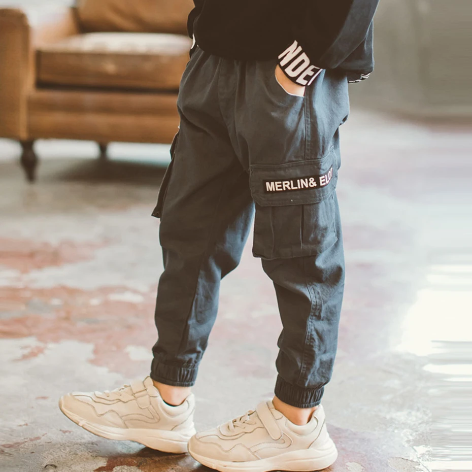 Штаны для мальчиков штаны-карго с буквенным принтом модные брюки карманами