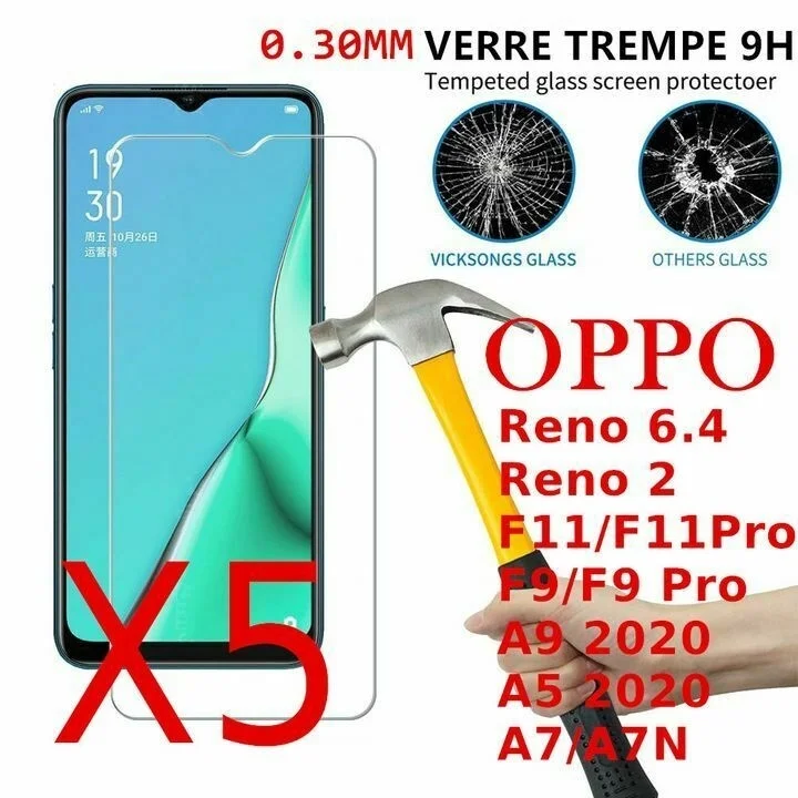 

For Oppo Reno 2 / F9 / Pro / a11 / A9 X / A7 with 5-Pack protective glass toughened film