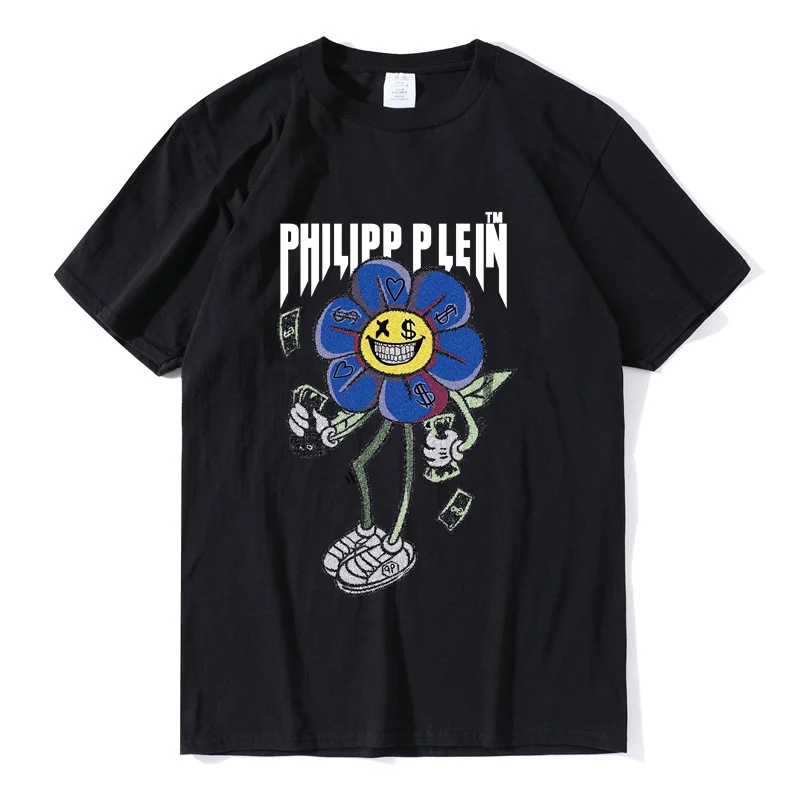 

Cotton Short-sleeved Men's T-shirt Top, O - Leading Street Gothic Retro Trend, Sunflower Chest Print, Fashionable Men And Women