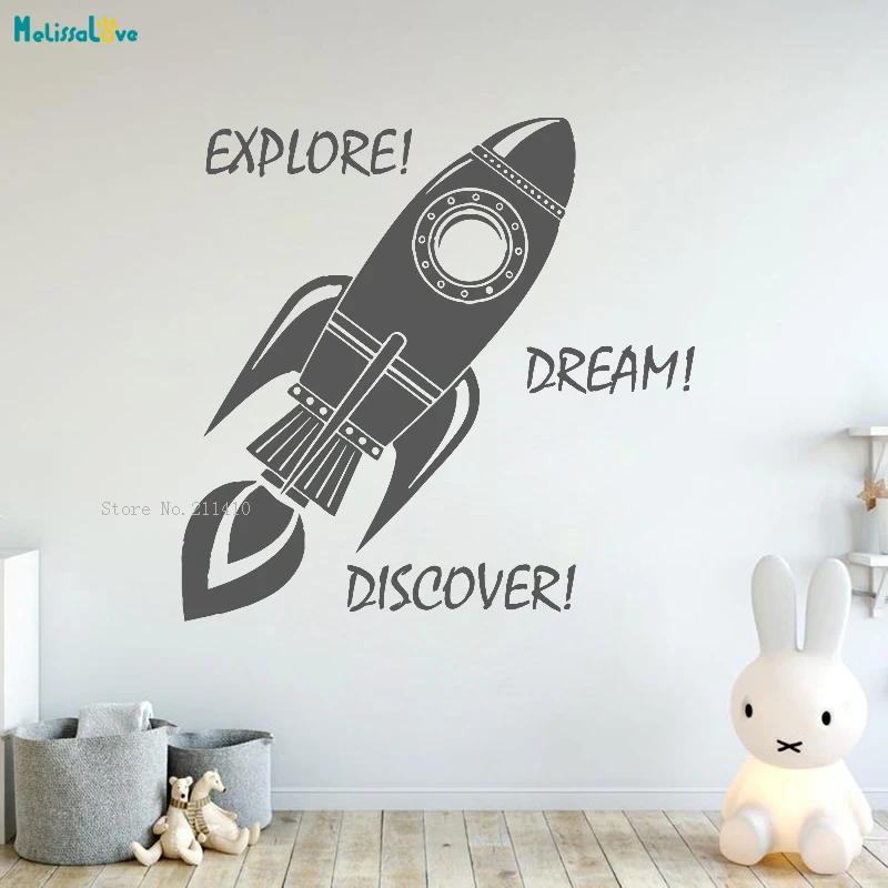 43x42cm Исследуйте мечтайте обнаруживайте ракету настенная наклейка простая прелестная форма для декора детской комнаты для маленькой девочки виниловые фрески YT2803.
