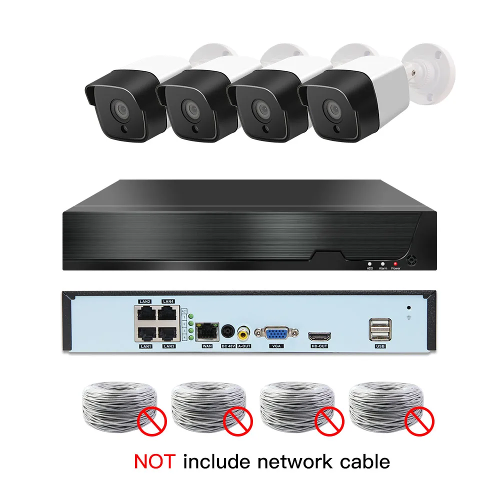 4ch 5MP POE Наборы H.265 Системы CCTV PoE NVR на открытом воздухе Водонепроницаемый IP Камера сигнализация наблюдения видео P2P 1080P 2MP Наборы - Цвет: 4cams NO cable