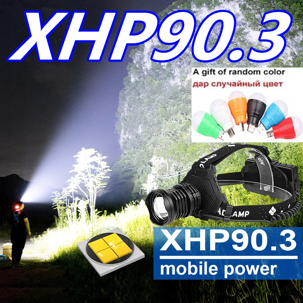 Налобный фонарь xhp90.3 светодиодный мощсветильник с зарядкой от usb 18650 600 000 люмен |