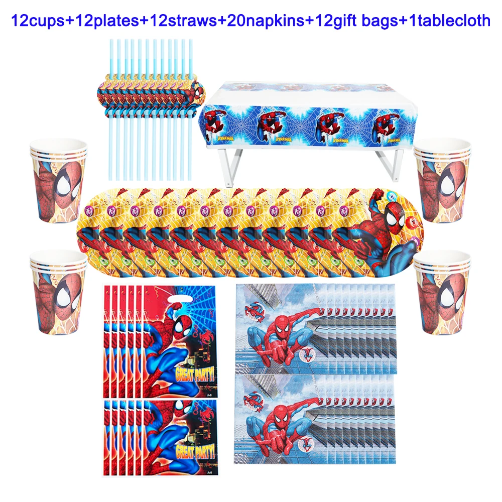 

Disney Человек-паук, украшения для дня рождения мальчиков, детский душ для 12 человек, одноразовая посуда, принадлежности