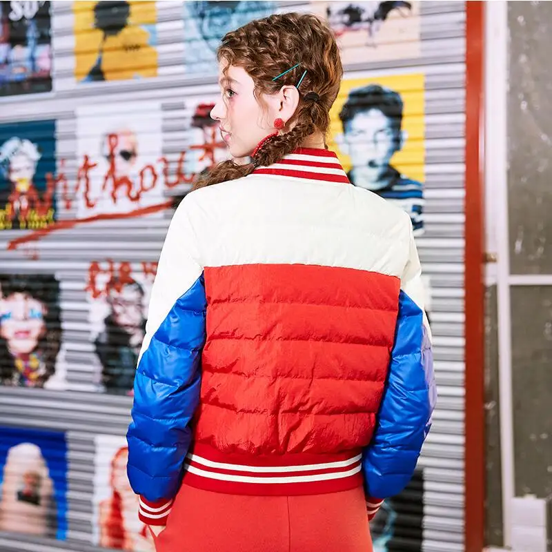 2019 Autumn and winter stitching thin down jackets fashion women stand collar short | Женская одежда