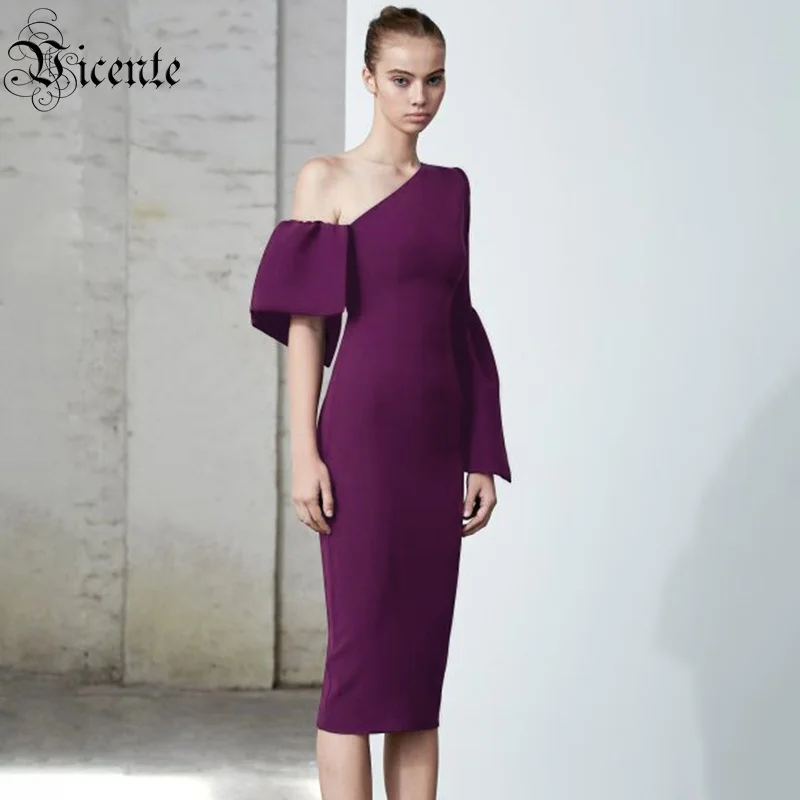VC Бесплатная доставка 2020 фиолетовое платье сексуальное на одно плечо с длинными